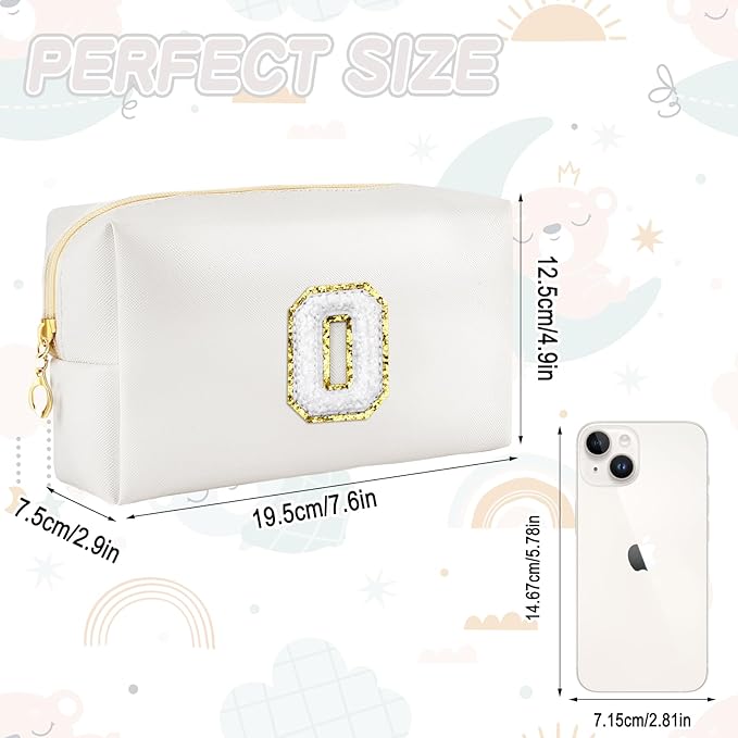 URSKYTOUS Gifts for Girls Initial Makeup Bag Personalized Cosmetic Bag with Zipper Cute Travel Toiletry Bags Waterproof PU Preppy Makeup Pouch Birthday Gift for Teen Girls Women(White O)