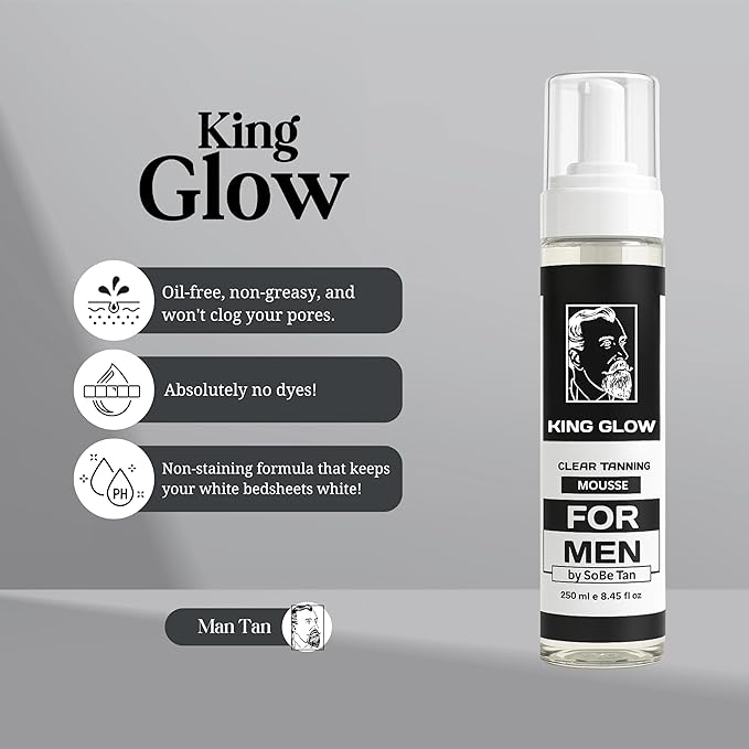 Self-Tanner for Men | King Glow - Water-Based, Fast-Drying Sunless Tanning Foam for Body and Face - Natural Tan Without the Sun (Mitt Included)