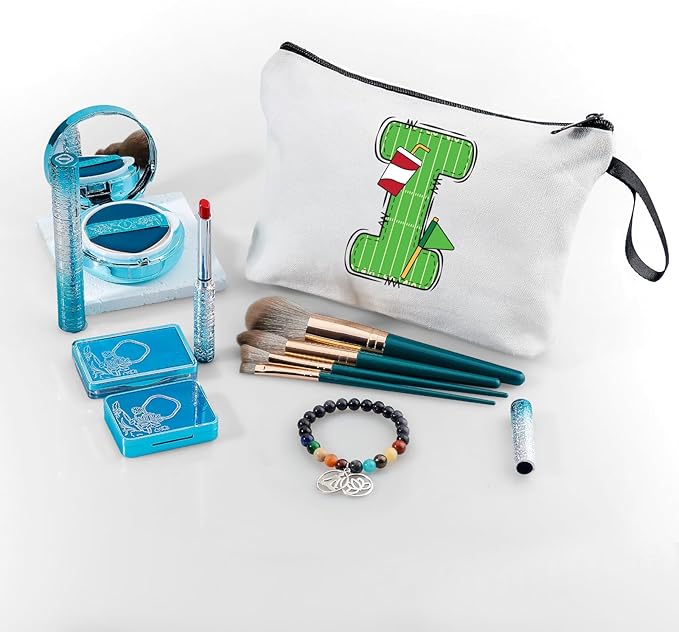 ARIOSEY Football Initial Birthday Graduation Gifts Cosmetic Travel Toiletry Bags Football Accessories Party Favors for Women Girls Daughter Niece Team Coach Friends -I