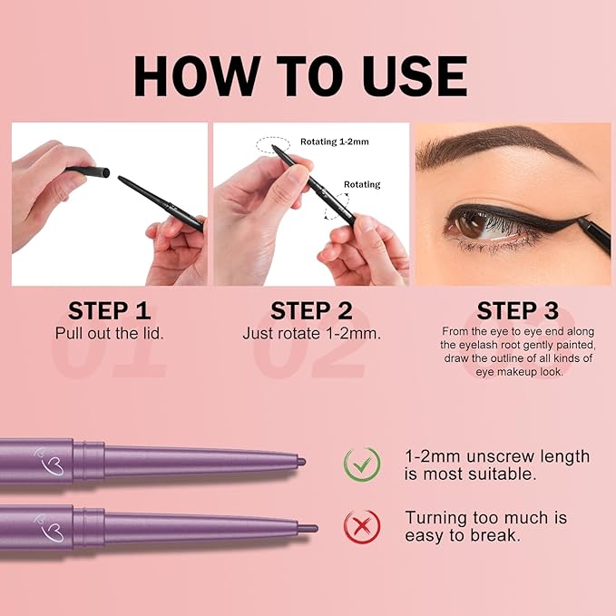 KYDA 2 Pcs Purple Gel Eyeliner Pencil, Lasting Matte Gel Eye Liner, Colorful Crayon Eyeliner Pencil, Smooth Creamy Retractable Eye Liner, Ultra-Pigmented, Waterproof Smudge-proof