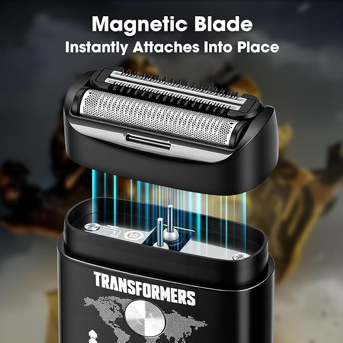 Transformers Electric Foil Shaver for Men：Portable Electric Razor for Face - IPX7 Waterproof Cordless Razor with LED Display - 2 Floating Blade USB-C Fast Rechargeable for Travel & Home