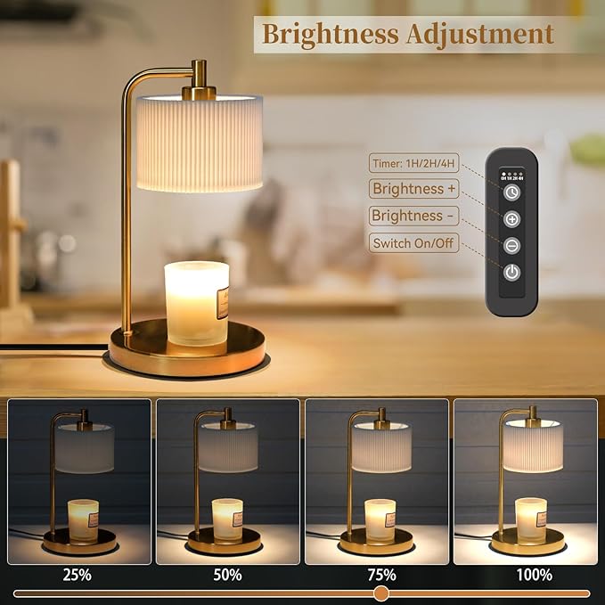 Candle Warmer Lamp with Timer, Dimmable Candle Wax Warmer Electric Candle Lamp for Scented Candles with Bulbs, Christmas Gifts House Warming Gifts Home Decor(Gold)