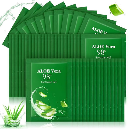 Siifert 100 Pcs Travel Size Aloe Vera Gel 98% Organic After Sun Moisturizer for Face, Body, Soothing Hydrating Lotion Bulk for Winter Vacation, Guests Skin Care Gifts