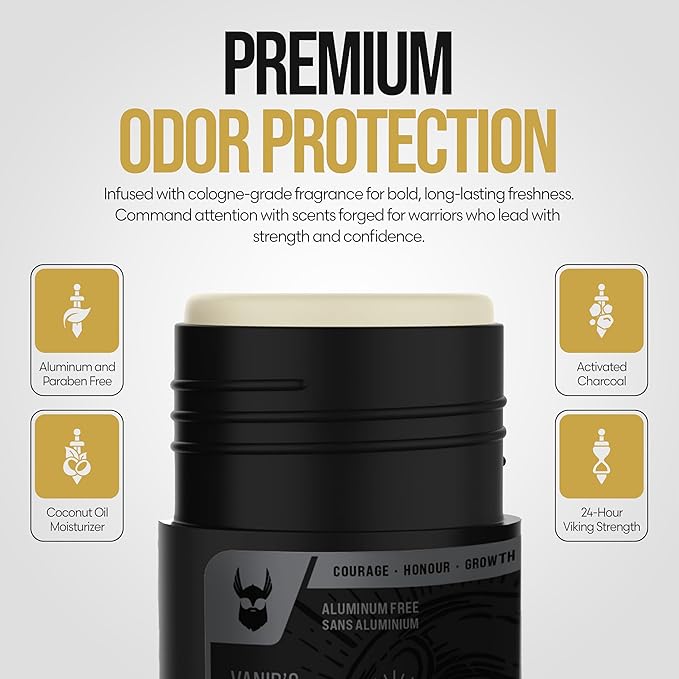 The Beard Struggle Marauder's Defense - Natural Charcoal Infused Deodorant Men, Aluminum Free - Platinum Collection, Vanir's Wisdom, 2.65 oz