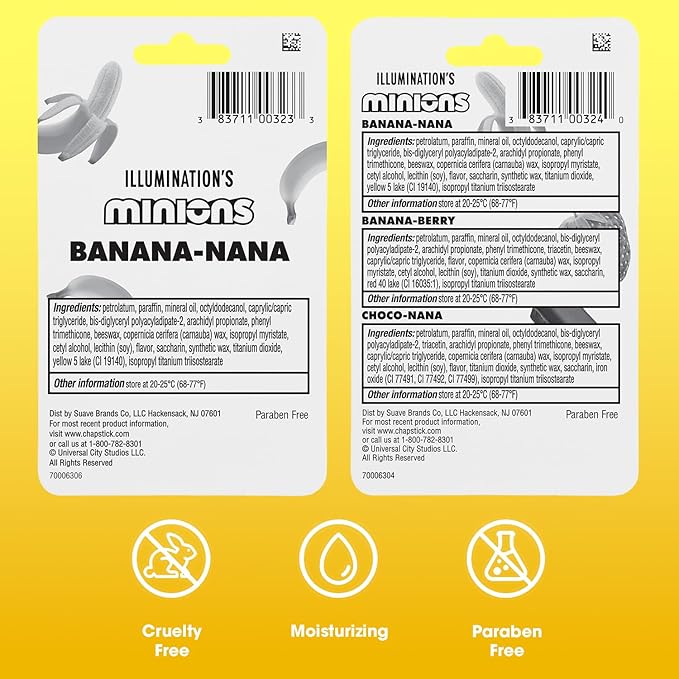 ChapStick Lip Balm Sets, Minions Banana-Nana + Variety Banana Pack (6 Sticks), Party Favors for Kids, Stocking Stuffers, 0.15 Oz Ea