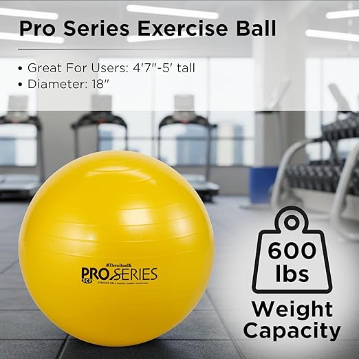 THERABAND Pro Series Exercise Ball, 18" Yellow Stability Trainer for 4'7"–5' Users, Anti-Burst Yoga & Pilates Ball, Balance & Core Trainer, For Athletes Fitness at Gym & Home