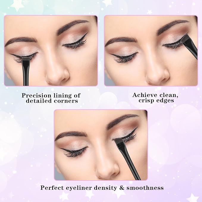 3 Pcs Fine Angled Eyeliner Brush Set - Precision Gel Eye Liner & Brow Tint Brushes - Ultra Thin Slanted Flat Angle Makeup Brush for Beauty Eye Makeup Tool