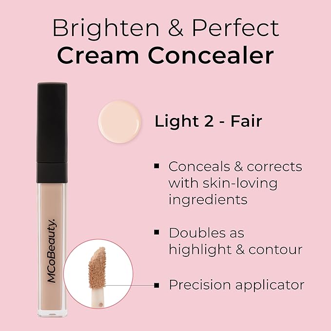 MCoBeauty - Brighten & Perfect Cream Concealer - 2 Light Fair - Hydrating Corrector Medium Coverage Blemish & Under Eye Concealer - With Vitamin E, Hyaluronic Acid & Aloe Vera