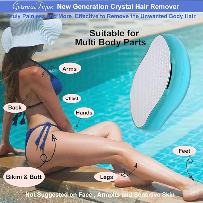 Crystal Hair Eraser,Natural Crystal Hair Remover,Reusable Painless Nano Glass Hair Removal Device Without Shaver,Gentle Crystal Epilator and Exfoliator for Soft Silky Skin(Light Blue)