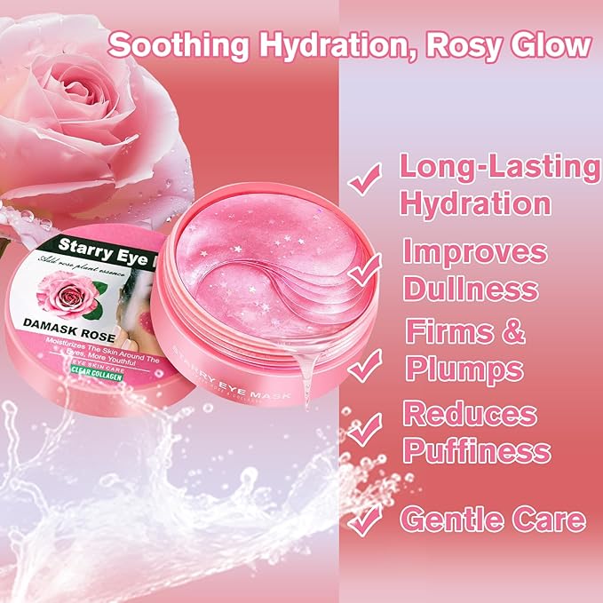 Lktvys Rose Eye Patches 2-Pack (120 PCS), Hydrating & Soothing Eye Mask Skincare, Collagen Eye Gel, Under Eye Patches for Puffiness | Alcohol-free & Phthalates-free