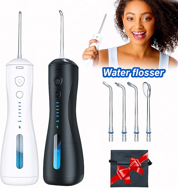Portable Cordless Water Flosser for Teeth Cleaning – 6 Modes, 30-140 PSI, USB Type-C Rechargeable 2000mAh Battery, IPX7 Waterproof, 4 Nozzles, Ultra-Quiet, Travel-Friendly Oral Irrigator (White)