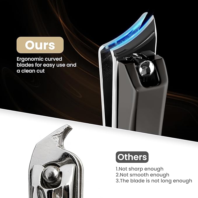 Nail Clippers Set for Ingrown & Thick Toenails, Ultra Sharp Stainless Steel Angled Toe Nail Clipper, Professional Grooming Tool for Men & Adult (Black)
