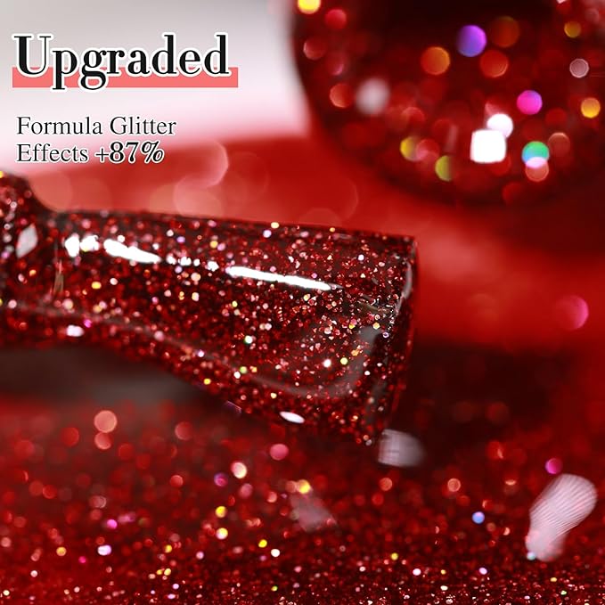Double Rhythm Glitter Gel Polish Dark Red 15ML Shimmer Reflective Color for Nail Art Salon DIY at Home 0.5Oz (Burgundy Red-B1038)