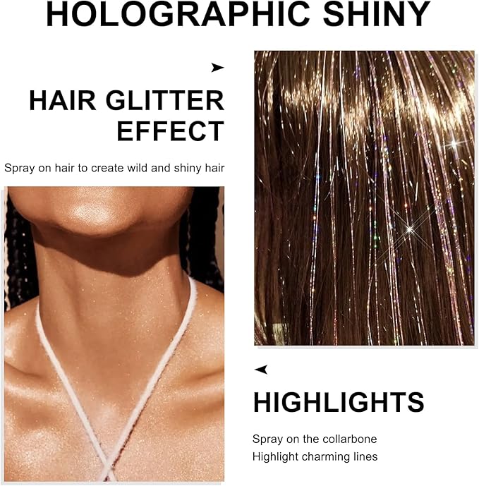 Hair and Body Glitter Spray, 1PC Glint-Rainbow Glitter Hairspray Dry Powder Makeup for Clothes, Festival Rave Prom Loose Sparkle Powder,Holographic Ultra Fine Resin Glitters for Crafts (Glint-Rainbow)