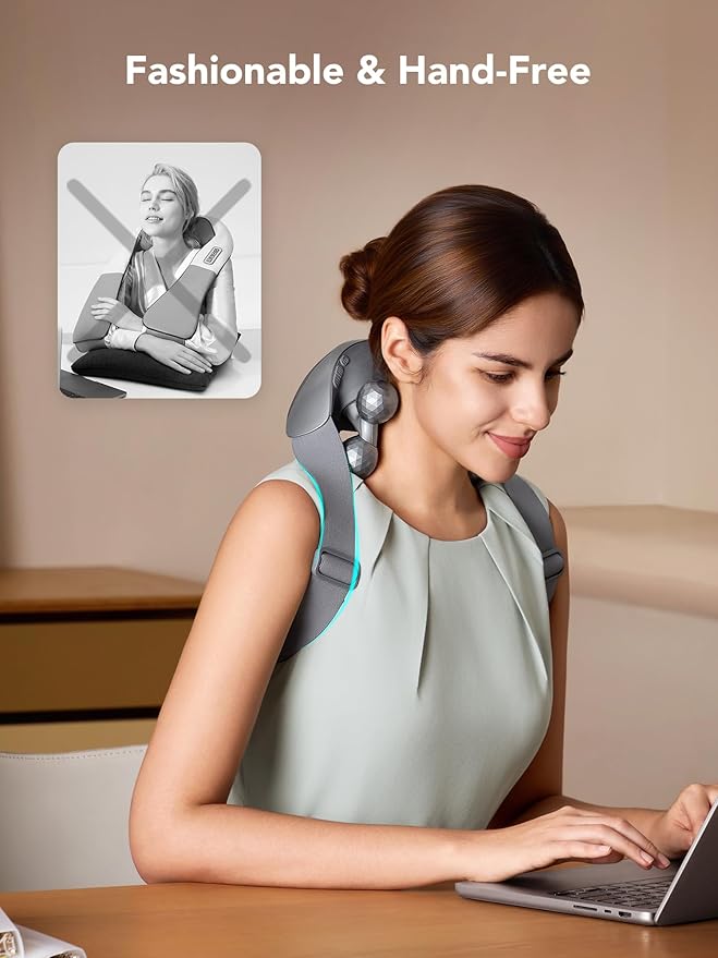 SKG Neck Massager for Pain Relief Deep Tissue Shiatsu Neck and Shoulder Cordless Massger with Heat Valentine Gifts for Men and Women Dad Mom Grandpa H7 Ultra Grey