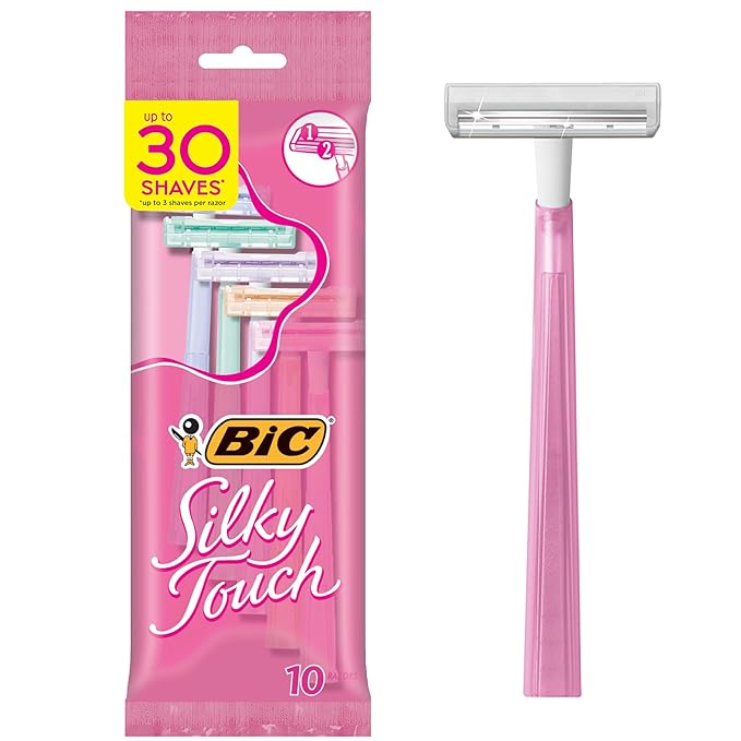 BIC Silky Touch Women's Disposable 2 Blade Razors, Pretty Pastel Handles and Travel Ready, 10-Pack