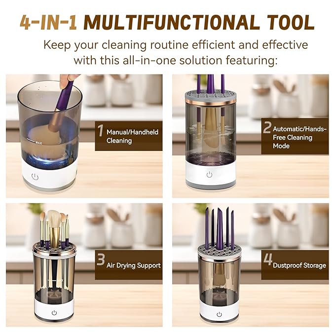 Electric Makeup Brush Cleaner - Portable Compact Design for Travel Home Use - Professional Makeup Brush Cleaning Machine - Automatic Makeup Brush Cleaner