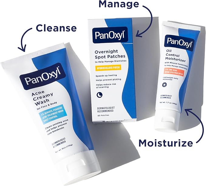 PanOxyl PM Overnight Spot Patches, Clear Hydrocolloid Blemish Dots, Hydrocolloid Patches, Help Manage Blemishes, Helps Avoid Scarring by Preventing Picking, Vegan, Latex-Free, Fragrance-Free, 80ct