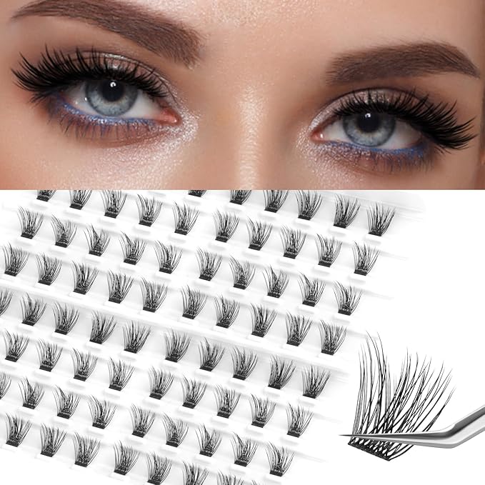 Lash Clusters DIY Eyelash Extension,80 Clusters Lashes 10mm 12mm 14mm 16mm Mix 3D Effect Eyelash,Easy to Apply at Home 14MM CROSS