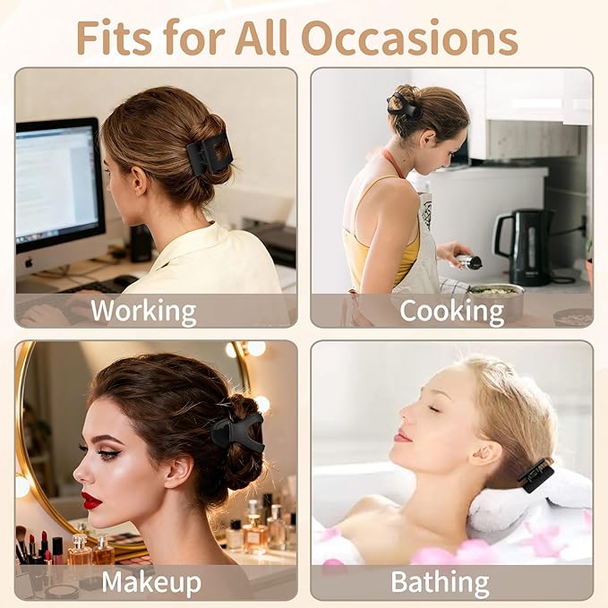 8Pcs French Flat Hair Clips for Women 2 Styles Claw Clips for Girls Matte Flat Hair Claw Clips for Thin and Thick Hair Large Non-slip Strong Hold Hair Accessories for Women (Black)