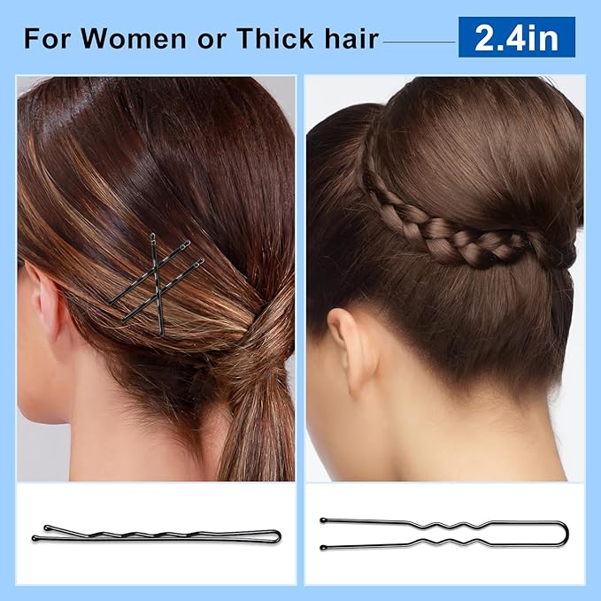 TsMADDTs Bobby Hair Pins Kit, 200 pcs U Shaped Bobby Pins Black for Women, Ballet Buns with Box, 2.4in and 2in