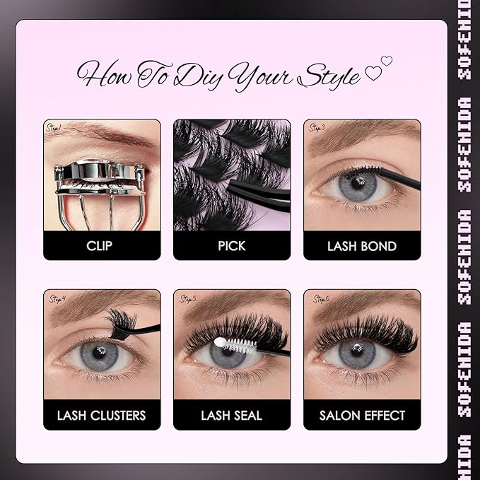Lash Clusters Thick 200D Eyelash Clusters 10-18mm Volume Cluster Lashes D Curly Cluster Eyelash Extensions Wispy Lash Clusters DIY Lash Extension at Home(200D-10-18MIX Lashes)