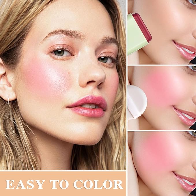 Cream Blush Stick with Brush,Waterproof Multi Cream Blush Skin B