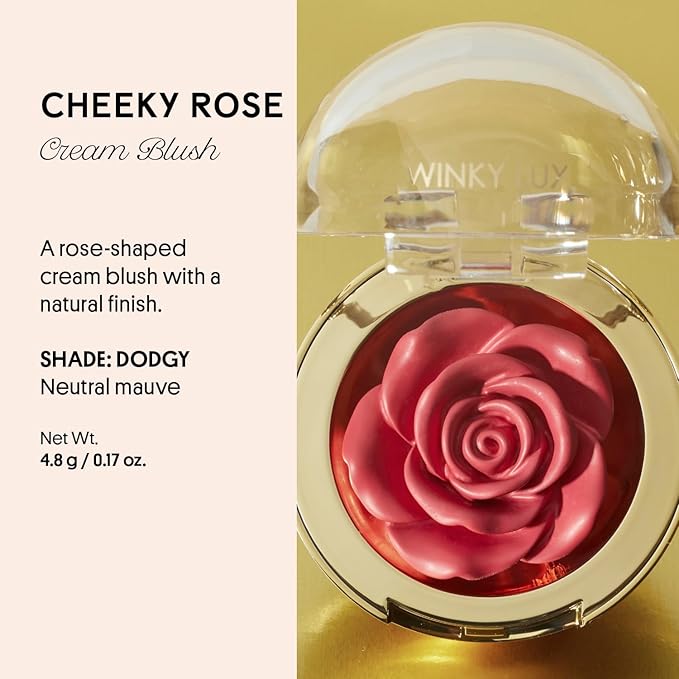 Winky Lux Cheeky Rose Cream Blush – High Pigment, Weightless Color for Cheeks, Effortlessly Blendable Makeup with Vitamin E, Neutral Mauve, Dodgy