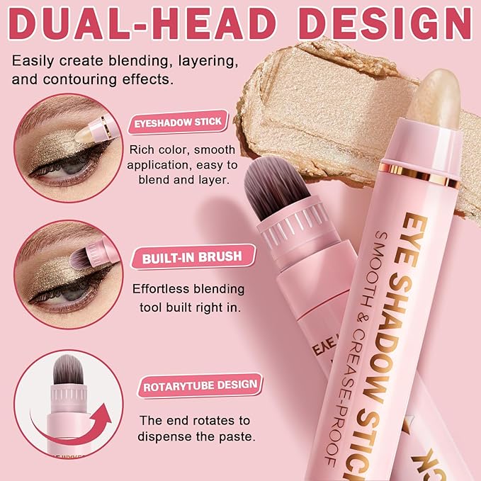 4 Colors Cream Eyeshadow Stick Set, Eye Shadow Brightener Stick Shimmer and Matte Finishes, Long-Lasting, Waterproof, Crease-Proof, Crayon Eye Shadow Pencil Highlighter Makeup Set A