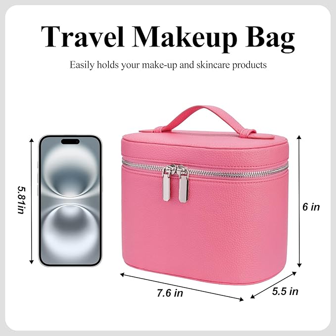 honitty Makeup Bag, Travel Make up Case with Compartments and Handle, Portable Cosmetic Organizer Bags,Toiletry Bag for Women