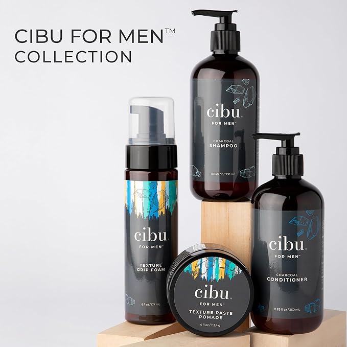 CIBU for Men Charcoal Shampoo - 12oz Deep Clean Shampoo for Healthier Hair & Scalp - Removes Dirt and Oil, Boosts Volume, Enhances Thickness, and Revitalizes Scalp