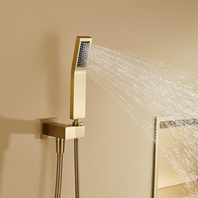 Artiqua Rain Shower System 12 Inches Shower Combo Set Brushed Gold Wall Mount Faucet Bathroom Faucets with Rainfall Shower Head and Hand Shower