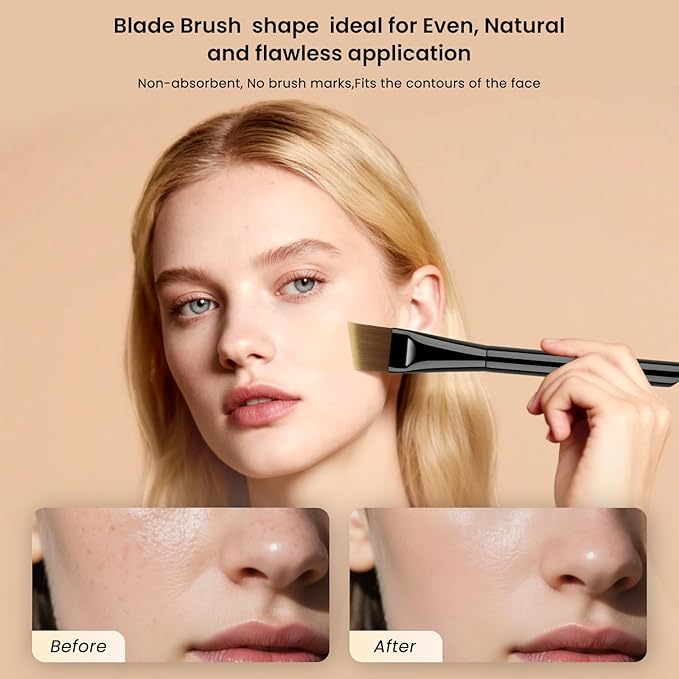 ACCOF Ultra Thin Flat Foundation Brush for Liquid Makeup,Liquid Foundation Brush 0.1mm Peak, Flat Makup Brush with Power Puff for Liquild and Cream