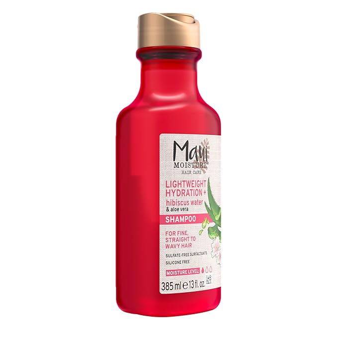 Maui Moisture Lightweight Hydration + Hibiscus Water Shampoo, Moisturizing Aloe Vera Shampoo Softens Curly Hair, Vegan & Sulfate-Free Surfactants, 13 Fl Oz (Pack of 2)