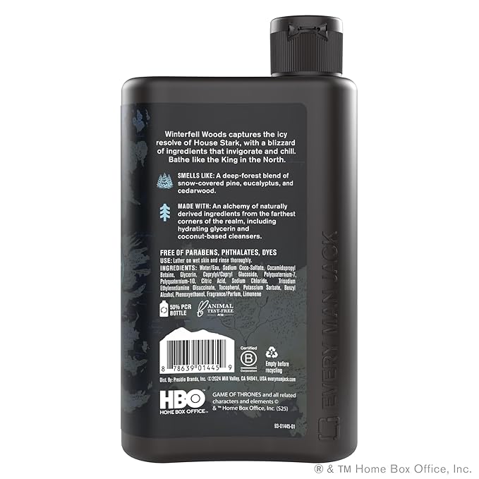 Every Man Jack Game of Thrones Collectors Body Wash - Clean Ingredients - Winterfell - Frost Woods Scent - 13.5 oz (Pack of 2)