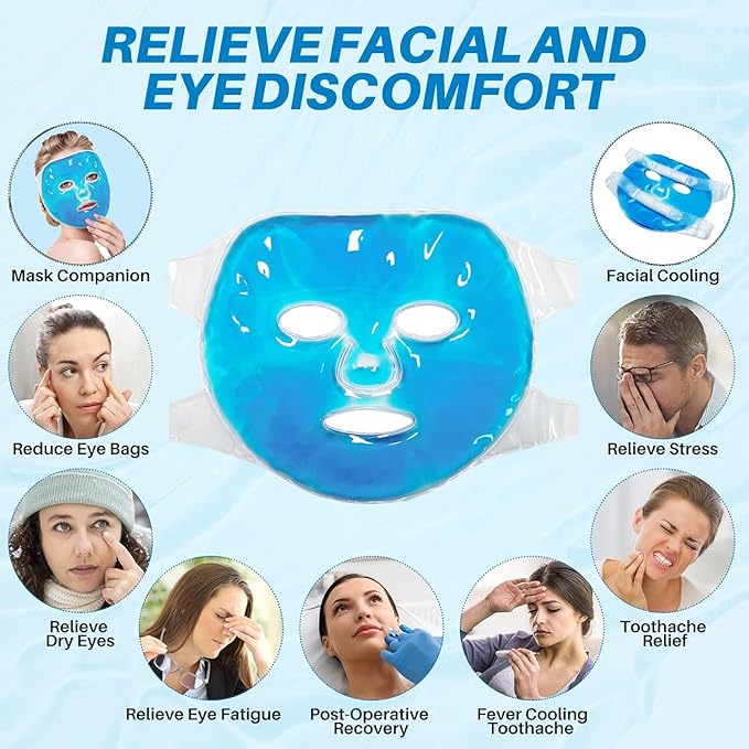 SportEmblema Ice Face Mask - Cooling Gel Face Mask for Puffy Eyes & Headache Relief, Hot Cold Therapy Compress for Facial Skincare, Post Laser Treatment, Sinus Pressure & Migraine, Reusable