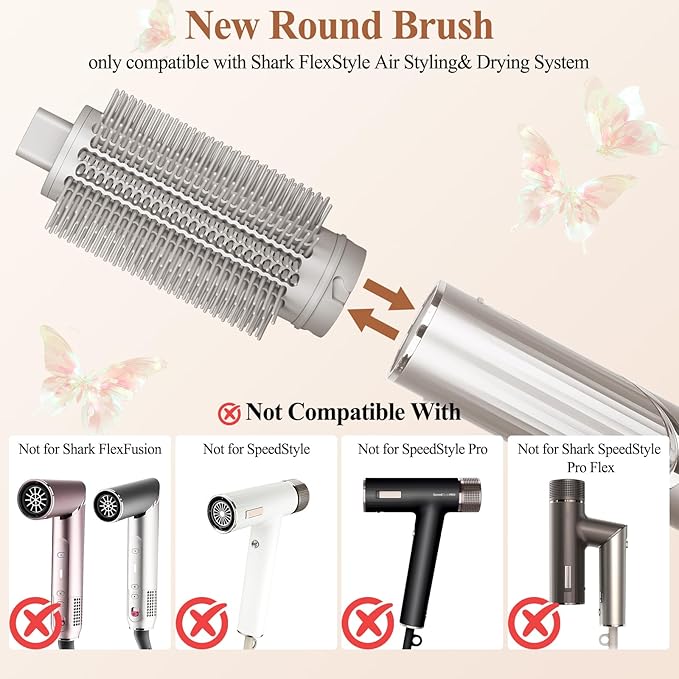 Upgraded Round Volumizing Brush for Shark Flex Style Attachment, Round Brush Compatible with Shark Flexstyle, Optimized Bristles for Smooth Styling Adds Volume Curls for All Hair Types