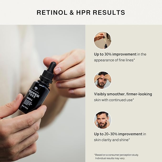 Peppertree Serum A - Anti Aging and Antioxidant Retinol Serum for Face - Men's Skin Care Hydrating Serum for Fine Lines and Wrinkles with HPR & Witch Hazel - 1 fl oz