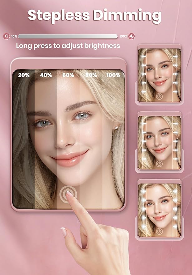 Compact Mirror, Rechargeable 30X Magnifying Mirror with 3 Lighting Modes & Dimmable Brightness, Portable Travel Makeup Mirror with Light, Essentials for Travel, Pocket, Purse, Gifts for Women Rose