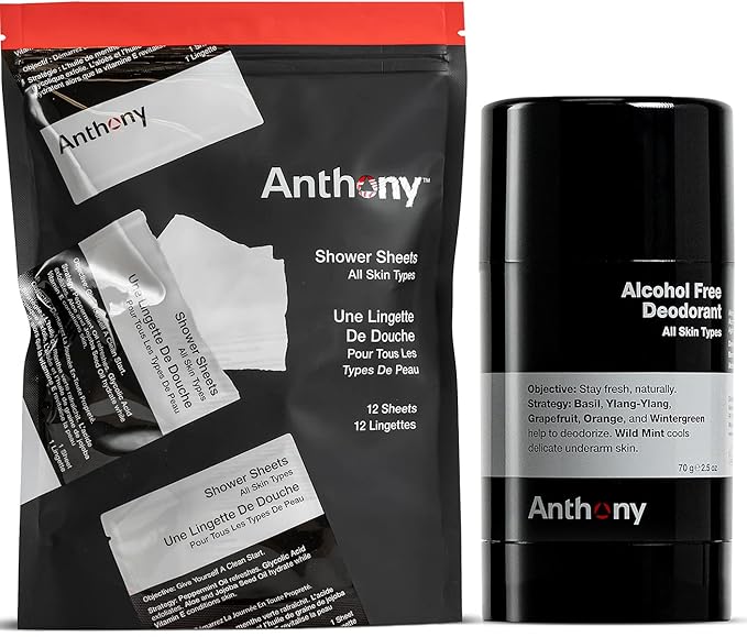 Anthony Shower Sheets, 12 Single Pack Sheets Alcohol Free Deodorant 2.5 Fl Oz