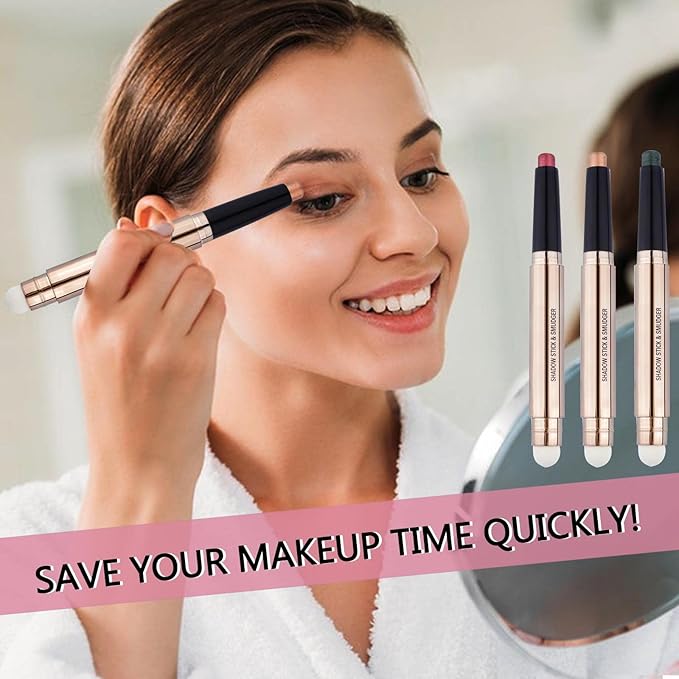 2 in1 Orange Copper Eyeshadow Stick Makeup Cream Shimmer Smooth Eyeshadow Pencil Hypoallergenic Natural Waterproof Long Lasting Eye Shadow Pen Highlighter Stick Multi-Dimensional Eyes Look 05