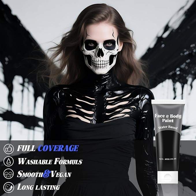 Black Face Body Paint,Water Based Cream Face Paint Halloween Makeup,Black Face Paint For Adult Carnival Cosplay Halloween SFX Skull Joker Zombie Vampire Skeleton Goth Makeup