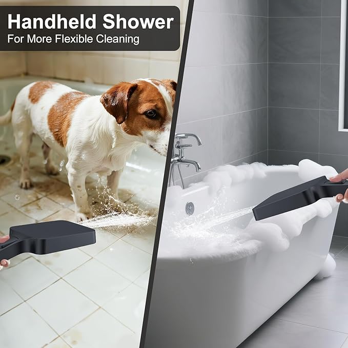 Matte Black 13-Inch Rainfall Shower System - Premium Shower Head & Handheld Sprayer, Complete Bathroom Set with Faucet Mixer Trim Kit & Valve