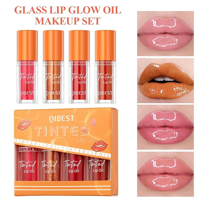 4Pcs Hydrating Lip Glow Oil,Moisturizing Lip Oil Big Hydrating