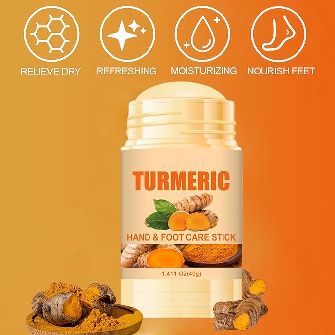 Turmeric Foot Cream, Hydrating & Softening Hand and Foot Cream Balm Stick, Hand and Foot Cracked Heel Stick Moisturizer, Heel Cream for Women Men & Girls, Balm for Dry Elbows, 1.41 Oz 1Pc
