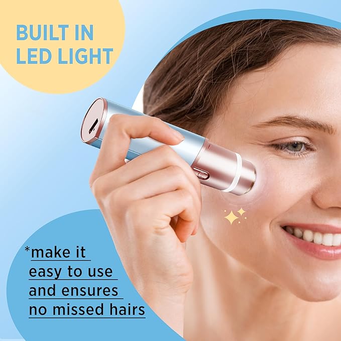 Facial Hair Removal for Women: Electric Hair Removal Device - Rechargeable Painless Face Razor for Chin Upper Lip Peach Fuzz with Light Gifts for Women(Blue Gold)