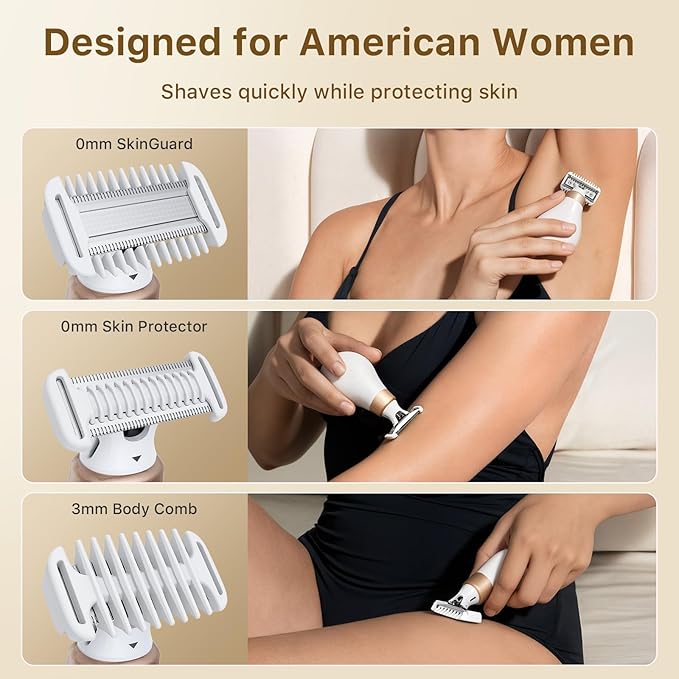 2026 New Bikini Trimmer for Women - Small But Powerful Electric Razors, Intimate Pubic Hair/Lady Facial Painless Removal, USB-C Cordless Body Shaver for Trip, Replaceable Wet/Dry Blade, White