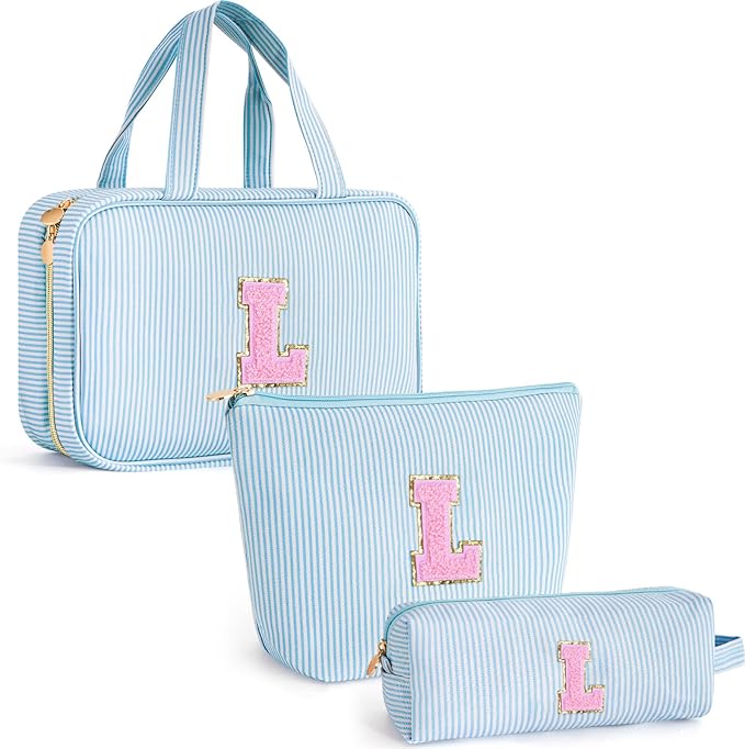 Fystdtote Birthday Gifts for Women - Birthday Gifts Idea for Her Friends Female Teacher | Personalized Cute Cosmetic Bag for Girlfriend | 3 Pieces Toiletry Makeup Pouch - Blue L