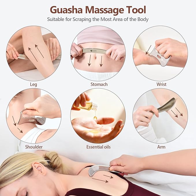 5-in-1 Stainless Steel Muscle & Fascia Scraper Tool Set, for Body Skin Massage and Sore Muscles, Myofascial, Iastm Tools, Soft Tissue Mobilization Tools, Full Body Gua Sha Kit, New Year Gift (5PCS)