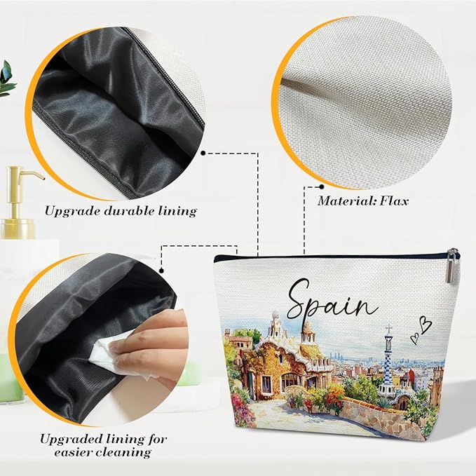 Ythuil Spain Travelling Gift Makeup Bag, City Travel Cosmetic Bag for Purse, Watercolor Makeup Bags, Spain Souvenir, Trip Favors for Traveller Lovers, City Themed Organizer